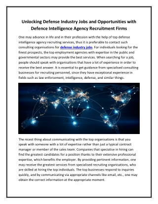 Unlocking Defense Industry Jobs and Opportunities with Defence Intelligence Agency Recruitment Firms