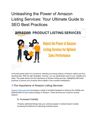 Unleashing the Power of Amazon Listing Services: Your Ultimate Guide to SEO Best