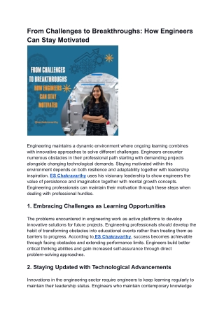 Es. Chakravarthy TCS_ How Engineers Can Stay Motivated