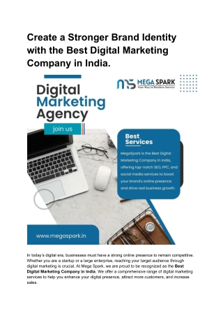 Create a Stronger Brand Identity with the Best Digital Marketing Company in Indi