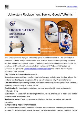 upholstery repalcement service -GoodsToFurnish
