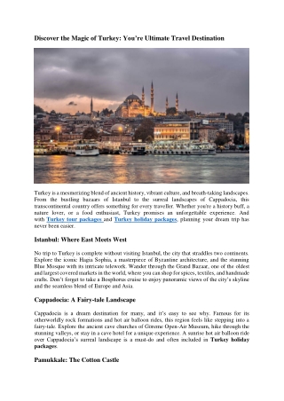 Discover the Magic of Turkey You’re Ultimate Travel Destination