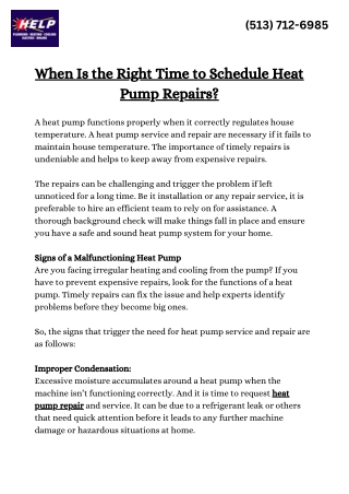 When Is the Right Time to Schedule Heat Pump Repairs?