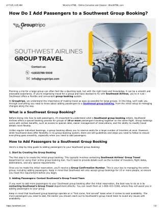 How do I add passengers to a Southwest group booking?
