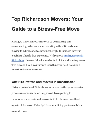 Top Richardson Movers_ Your Guide to a Stress-Free Move