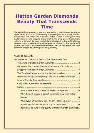 Hatton Garden Diamonds Beauty That Transcends Time