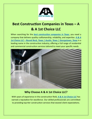 Best Construction Companies in Texas A & A 1st Choice LLC