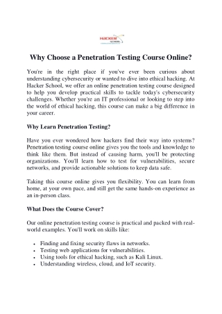 Why Choose a Penetration Testing Course Online