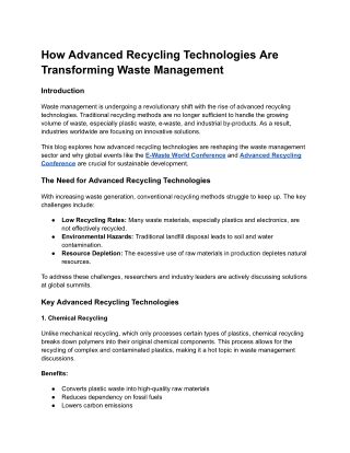 How Advanced Recycling Technologies Are Transforming Waste Management