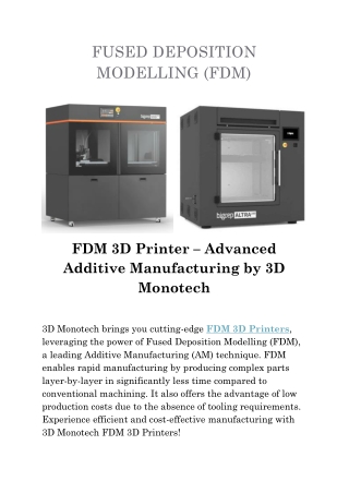 FDM 3D Printer – Advanced Additive Manufacturing by 3D Monotech