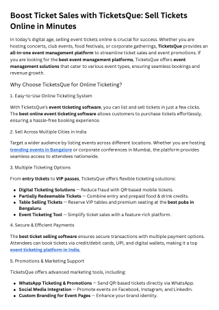 Boost Ticket Sales with TicketsQue Sell Tickets Online in Minutes