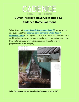 Gutter Installation Services Buda TX Cadence Home Solutions