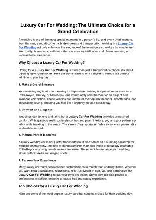 Luxury Car for Wedding: Elegant Ride for Your Special Day