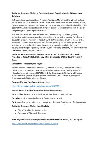 Antibiotic Resistance Market to Experience Robust Growth Driven by R&D and New S