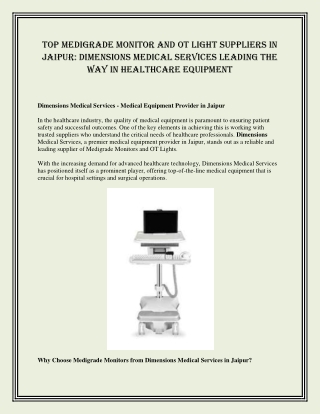 Dimensions Medical Services Leading the Way in Healthcare Equipment