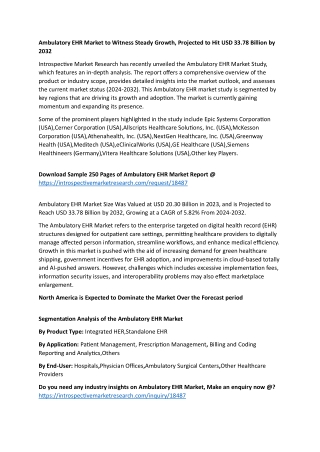 Ambulatory EHR Market to Witness Steady Growth, Projected to Hit USD 33.78 Billi