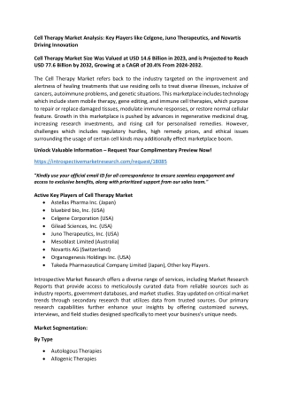 Cell Therapy Market Analysis: Key Players like Celgene, Juno Therapeutics, and N