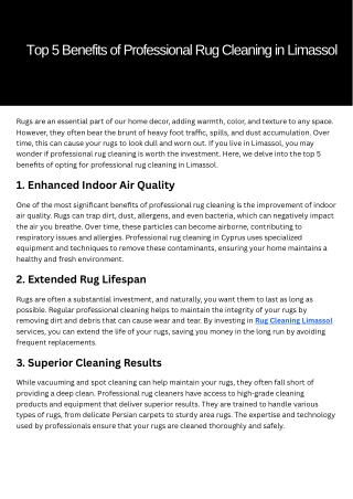 Top 5 Benefits of Professional Rug Cleaning in Limassol