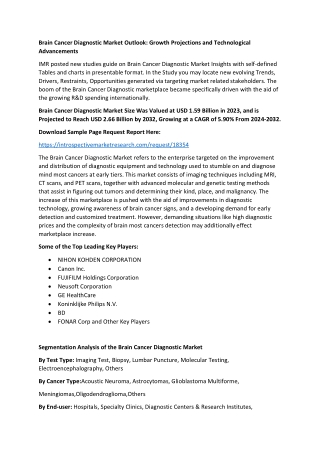 Brain Cancer Diagnostic Market Outlook: Growth Projections and Technological Adv