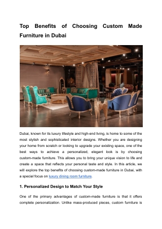 Top Benefits of Choosing Custom Made Furniture in Dubai