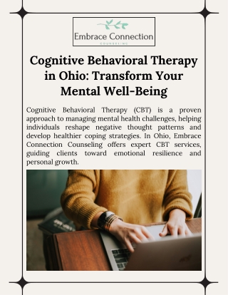 Cognitive Behavioral Therapy A Path to Mental Wellness in Ohio
