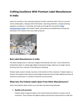 Crafting Excellence With Premium Label Manufacturer In India