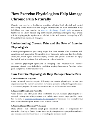 How Exercise Physiologists Help Manage Chronic Pain Naturally