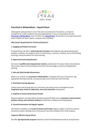 Preschool in Medavakkam