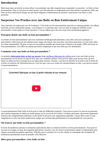 Surprenez Vos Proches avec une Boîte en Bois Entièrement Unique