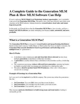 A Complete Guide to the Generation MLM Plan