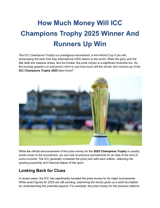 How Much Money Will ICC Champions Trophy 2025 Winner And Runners Up Win