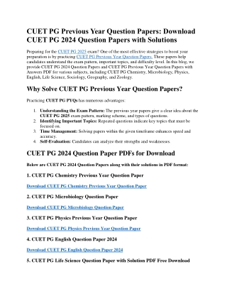 CUET PG Previous Year Question Papers
