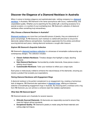 Discover the Elegance of a Diamond Necklace in Australia