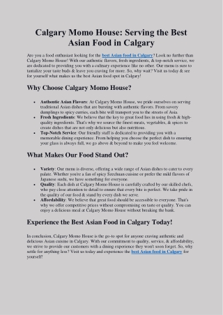 Serving the Best Asian Food in Calgary