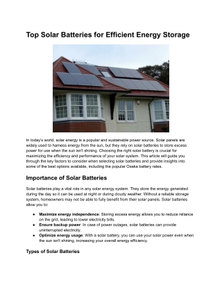 Top Solar Batteries for Efficient Energy Storage