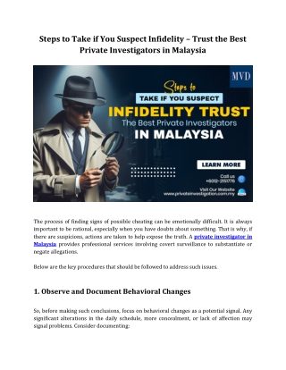 Steps to Take if You Suspect Infidelity – Trust the Best Private Investigators in Malaysia