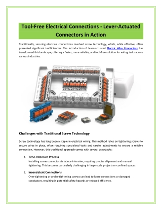 Tool-Free Electrical Connections - Lever-Actuated Connectors in Action