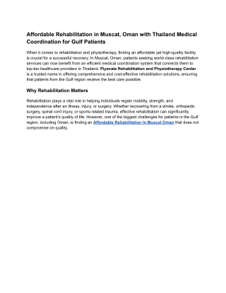 Affordable Rehabilitation in Muscat Oman