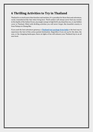 6 Thrilling Activities to Try in Thailand