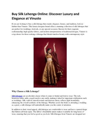 Buy Silk Lehenga OnlineBuy Silk Lehenga Online Discover Luxury and Elegance at Vinusto