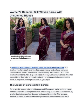 Women's Banarasi Silk Woven Saree With Unstitched Blouse