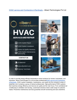 HVAC service and Contractors inTamilnadu - Albard Technologies Pvt Ltd