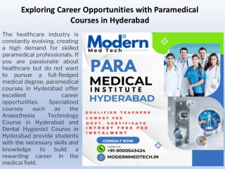 Exploring Career Opportunities with Paramedical Courses in Hyderabad