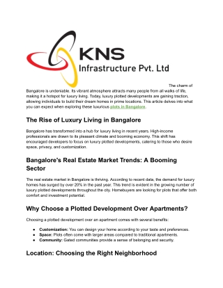 Best plotted development in bangalore