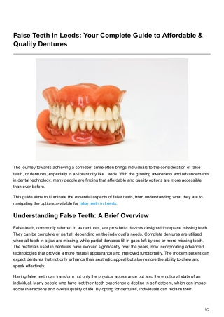 False Teeth in Leeds Your Complete Guide to Affordable & Quality Dentures