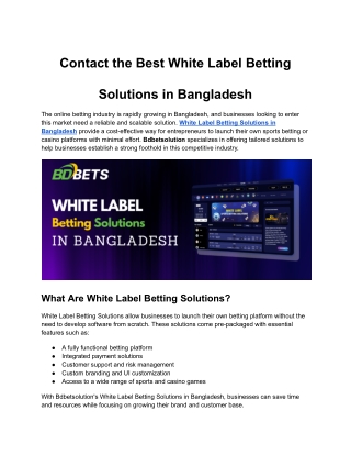 Contact B2B White Label Sports Betting Solutions in Bangladesh