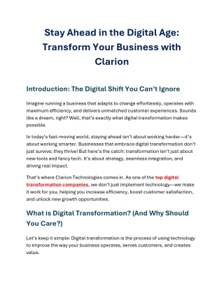 Stay Ahead in the Digital Age - Transform Your Business with Clarion