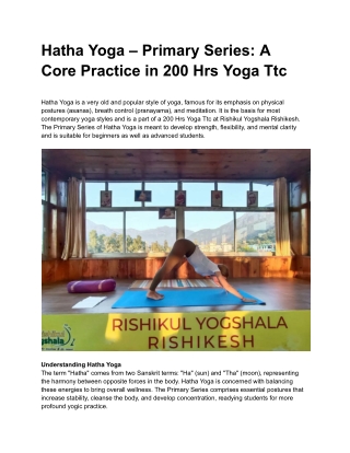 Hatha Yoga – Primary Series_ A Core Practice in 200 Hrs Yoga Ttc