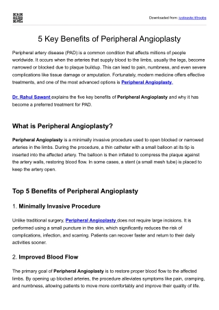 5 Key Benefits of Peripheral Angioplasty