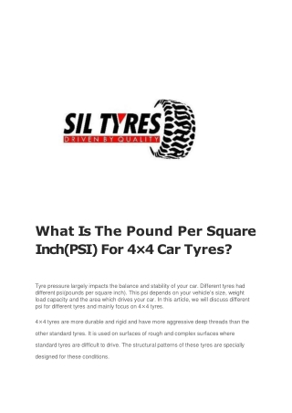 What Is The Pound Per Square Inch(PSI) For 4×4 Car Tyres?